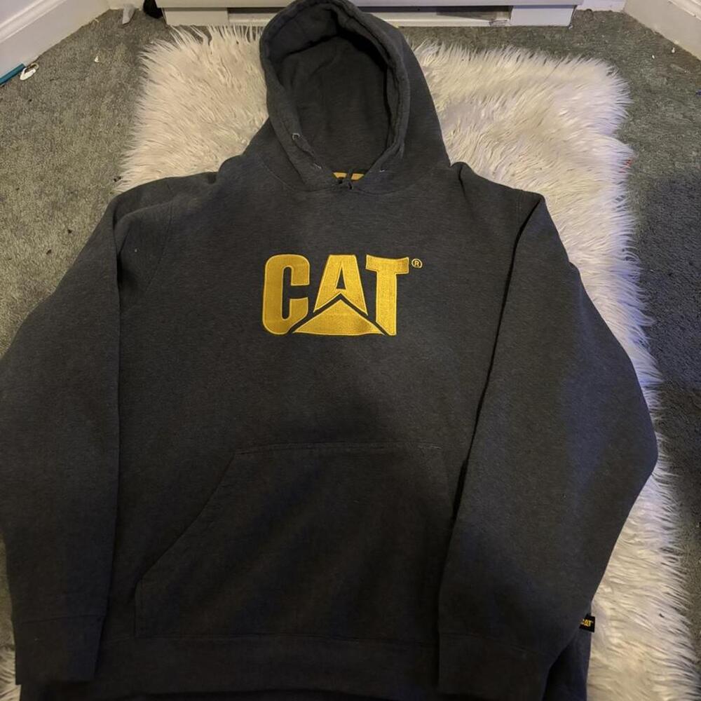 Caterpillar black cotton hoodie with gold ‘cat’ embroidery